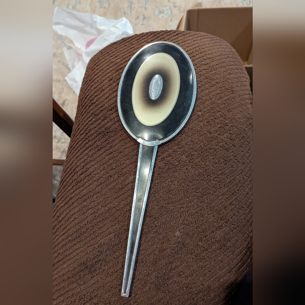 Art Deco Style Silver and Black Vanity Hand Mirror